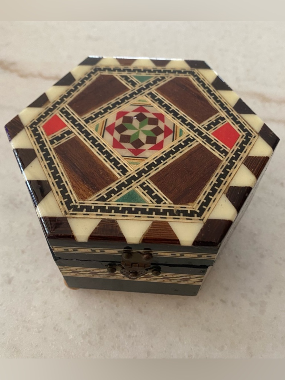 Vintage Lacquer Inlay Mosaic Music Wooden Trinket Box